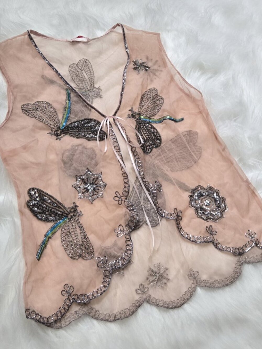 Vintage Fairycore Matthew Williamson Sheer Dragonfly Blush Pink Vest - Picture 5 of 8